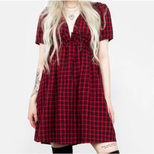 Disturbia dreadful ruffle red plaid baby doll dress size uk 12 US8 nwot